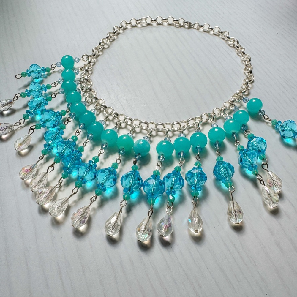 Boho Coastal Cowgirl Silver and Blue Beaded Necklace - Picture 4 of 8